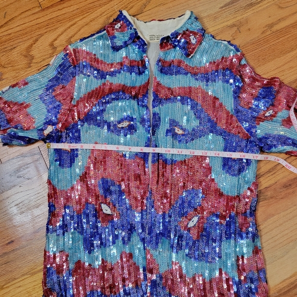 Vintage Silk Colorful Sequin & Beaded Short Sleeve Top - Picture 9 of 13